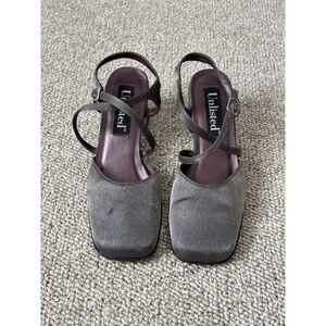 90s Gray Silver Block Heel Evening Shoes Size 7